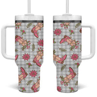 Gray Paniolo Palaka Hawaiian Cowgirl Christmas Tumbler With Handle - Polynesian Pride