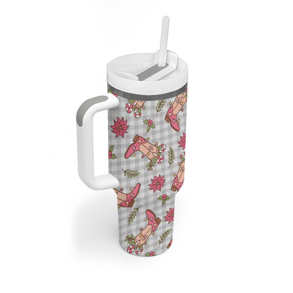 Gray Paniolo Palaka Hawaiian Cowgirl Christmas Tumbler With Handle - Polynesian Pride