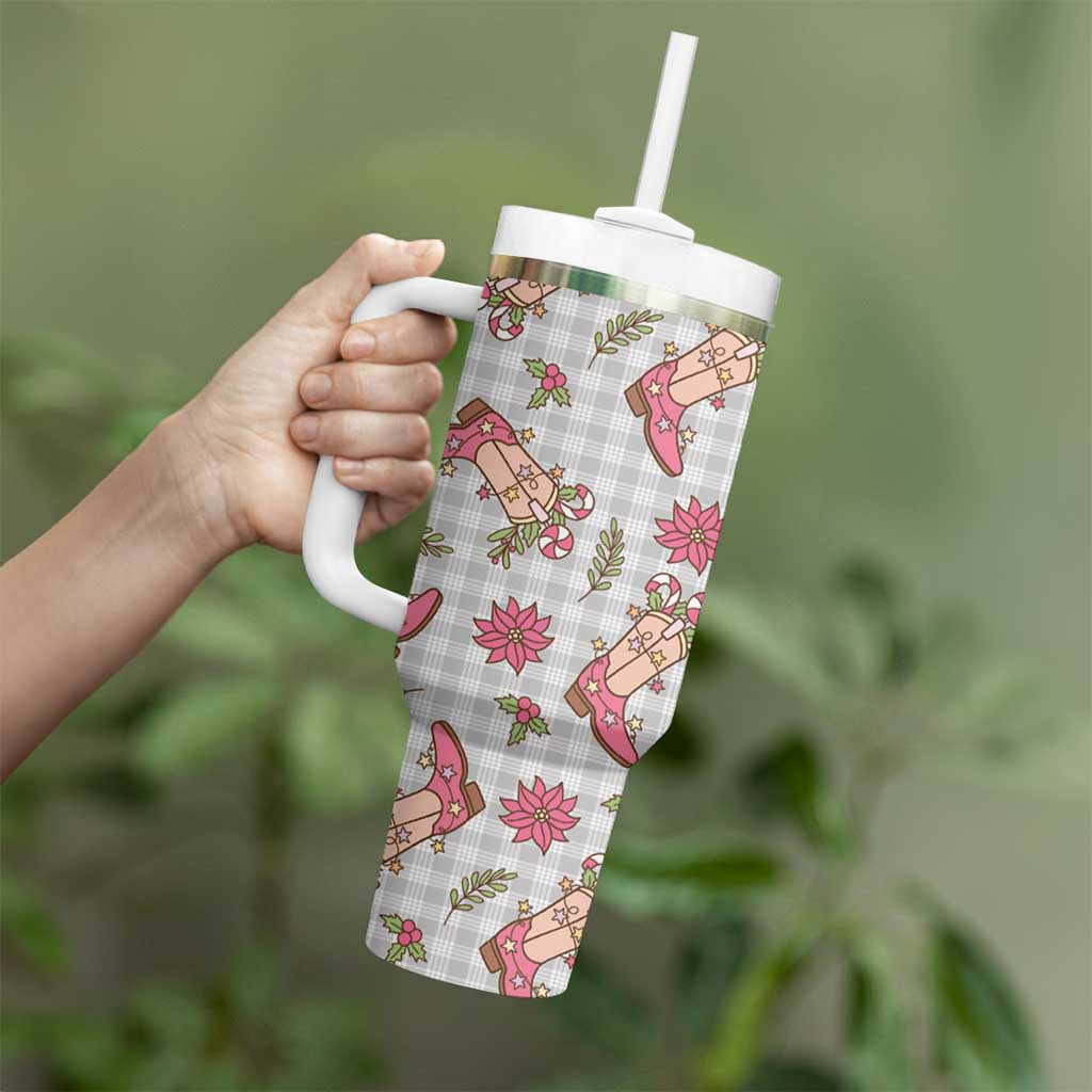 Gray Paniolo Palaka Hawaiian Cowgirl Christmas Tumbler With Handle - Polynesian Pride