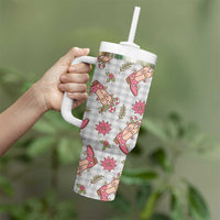 Gray Paniolo Palaka Hawaiian Cowgirl Christmas Tumbler With Handle - Polynesian Pride
