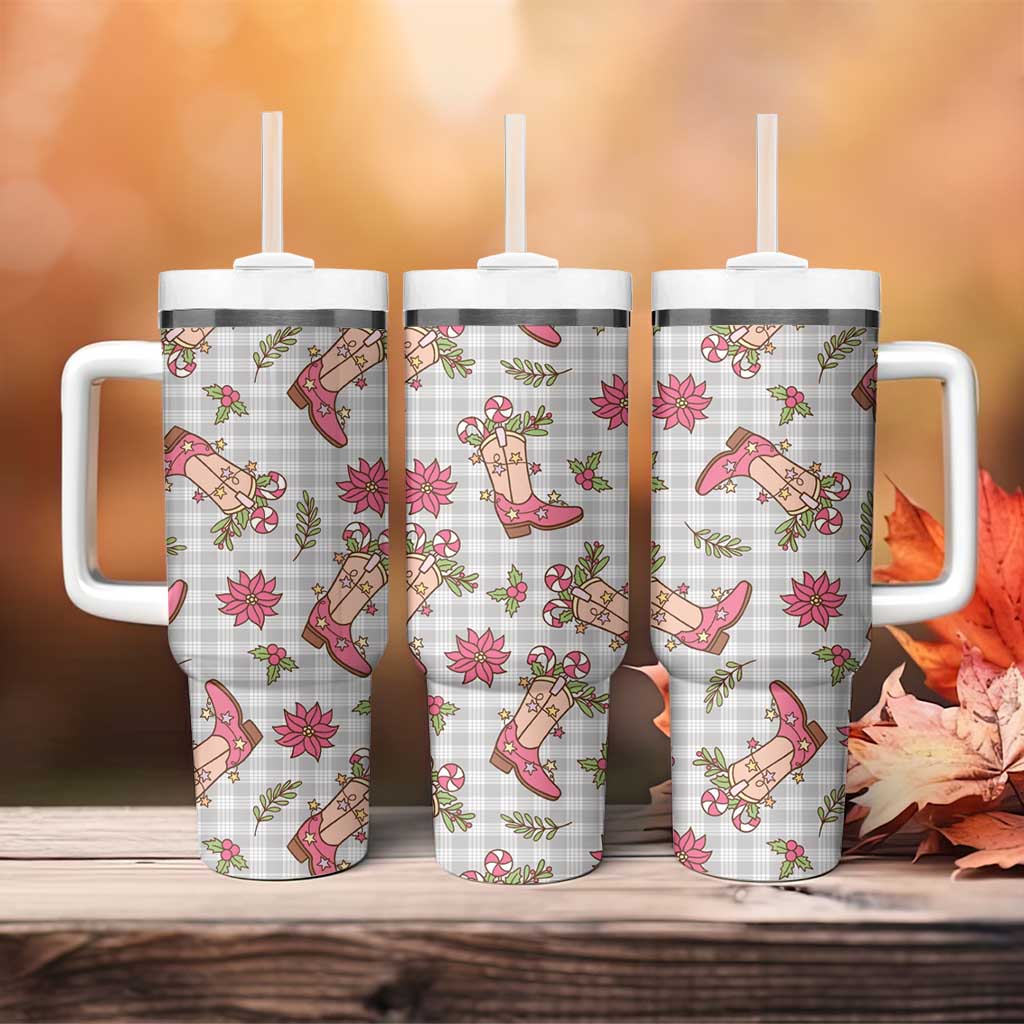 Gray Paniolo Palaka Hawaiian Cowgirl Christmas Tumbler With Handle - Polynesian Pride
