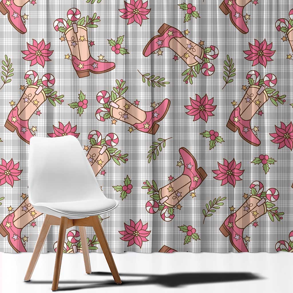 Gray Paniolo Palaka Hawaiian Cowgirl Christmas Window Curtain - Polynesian Pride