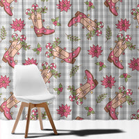 Gray Paniolo Palaka Hawaiian Cowgirl Christmas Window Curtain - Polynesian Pride