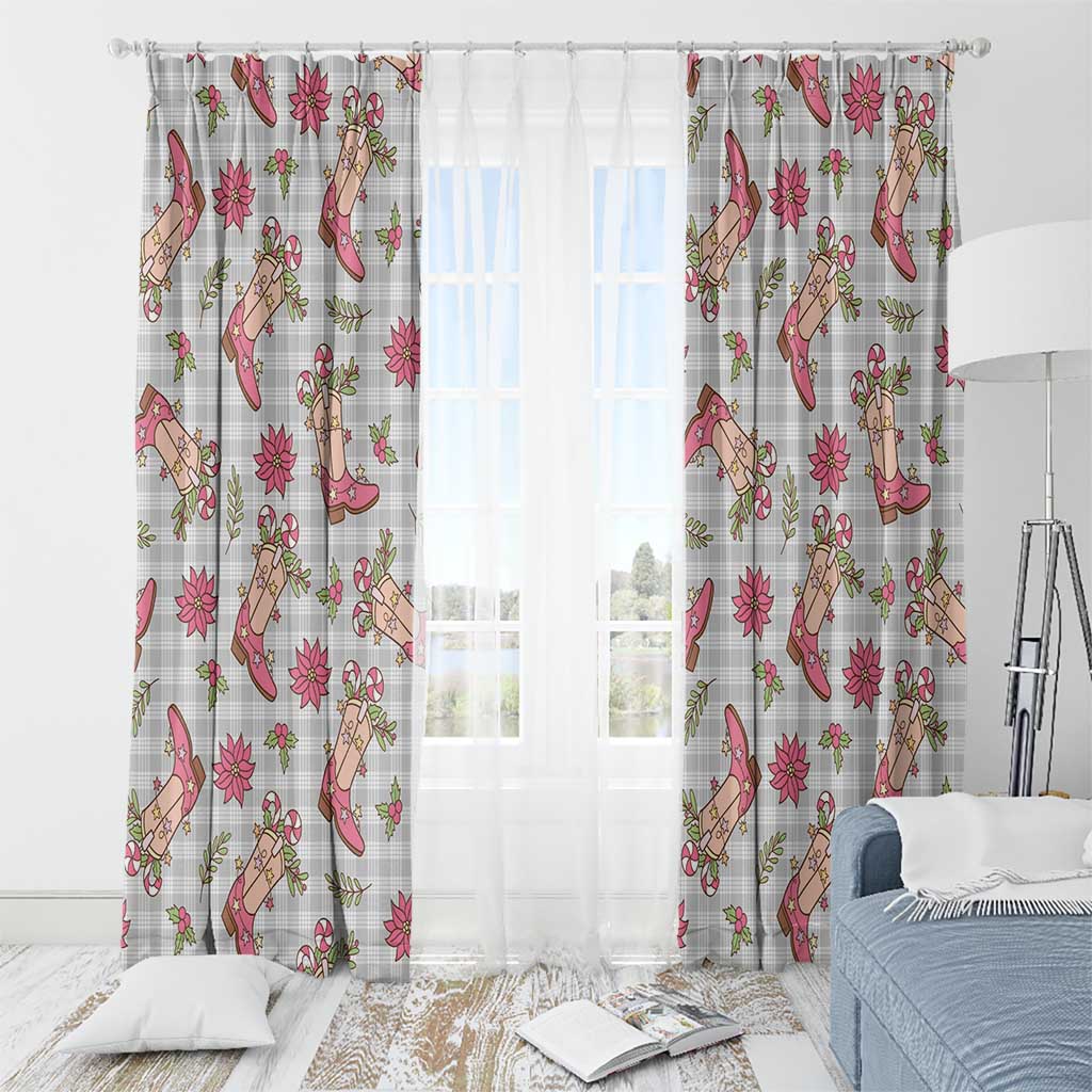 Gray Paniolo Palaka Hawaiian Cowgirl Christmas Window Curtain - Polynesian Pride