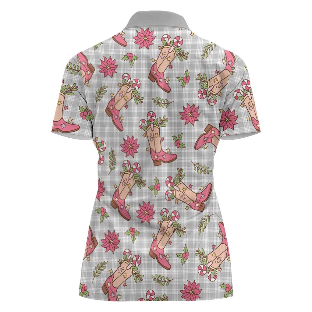 Gray Paniolo Palaka Hawaiian Cowgirl Christmas Women Polo Shirt LT9 - Polynesian Pride