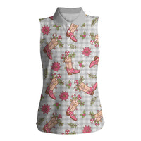 Gray Paniolo Palaka Hawaiian Cowgirl Christmas Women Sleeveless Polo Shirt LT9 Female Gray - Polynesian Pride