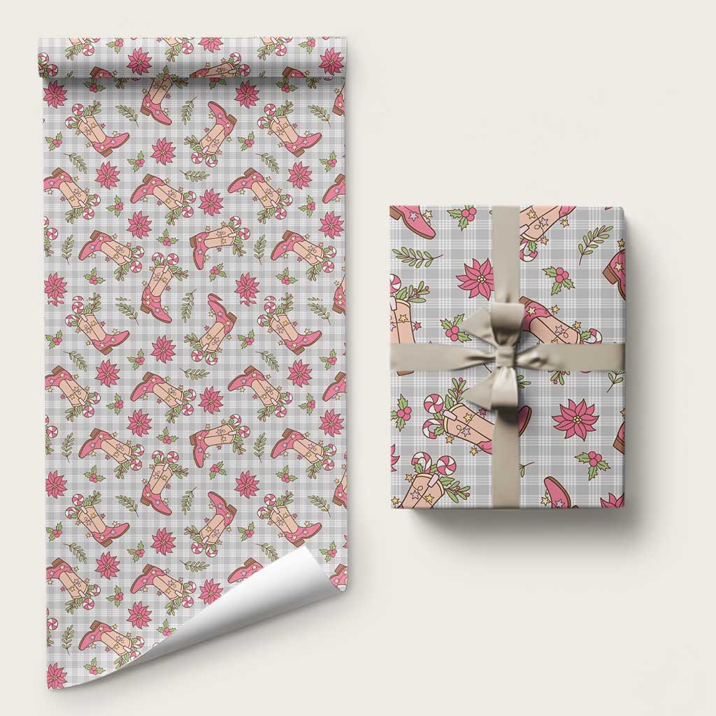 Gray Paniolo Palaka Hawaiian Cowgirl Christmas Wrapping Paper - Polynesian Pride