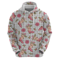 Gray Paniolo Palaka Hawaiian Cowgirl Christmas Zip Hoodie LT9 - Polynesian Pride