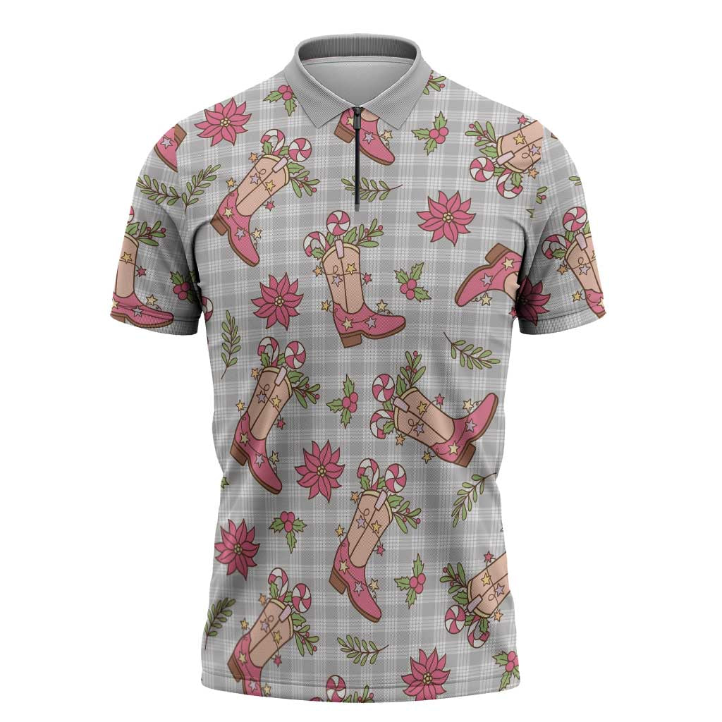 Gray Paniolo Palaka Hawaiian Cowgirl Christmas Zipper Polo Shirt - Polynesian Pride