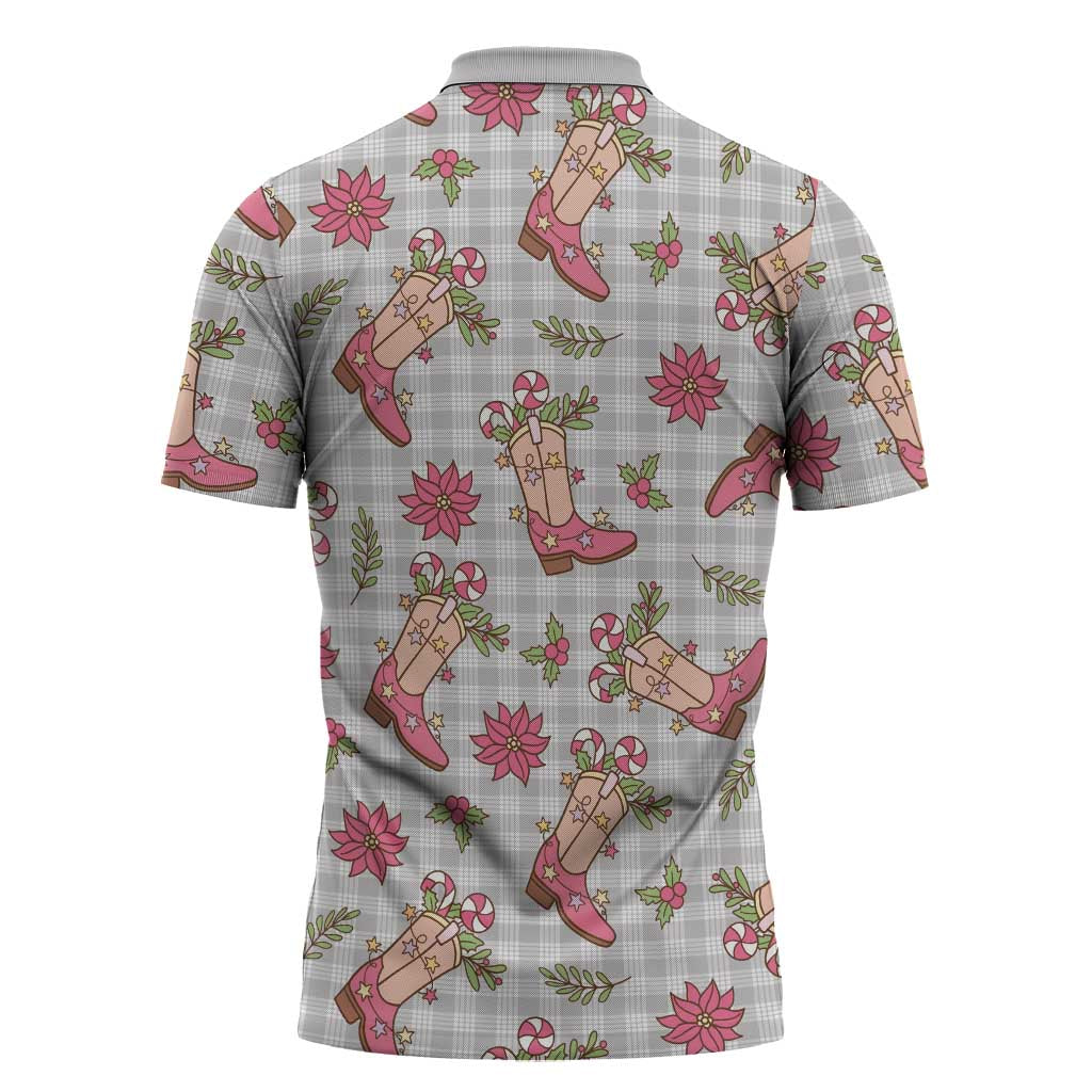 Gray Paniolo Palaka Hawaiian Cowgirl Christmas Zipper Polo Shirt LT9 - Polynesian Pride