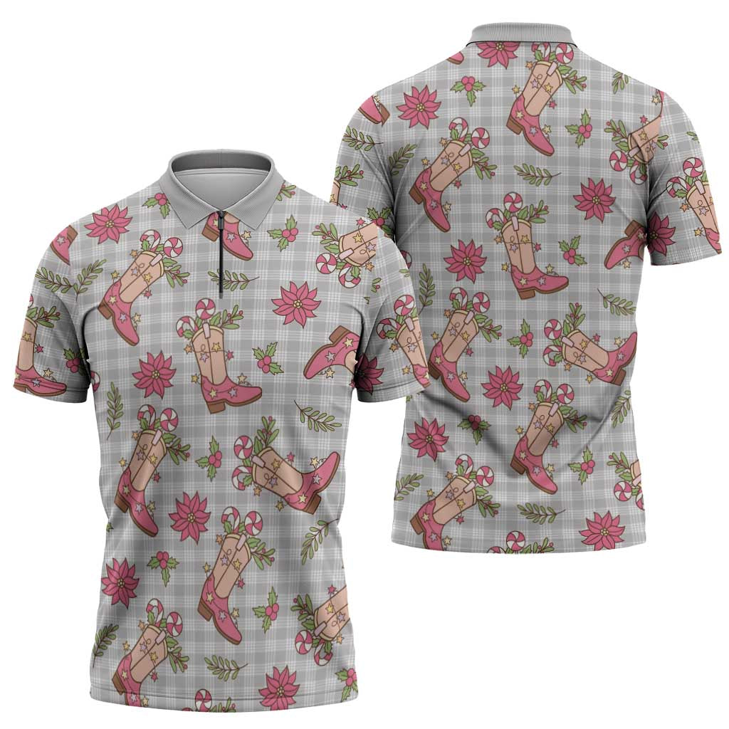 Gray Paniolo Palaka Hawaiian Cowgirl Christmas Zipper Polo Shirt LT9 - Polynesian Pride