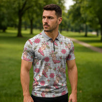 Gray Paniolo Palaka Hawaiian Cowgirl Christmas Zipper Polo Shirt LT9 - Polynesian Pride