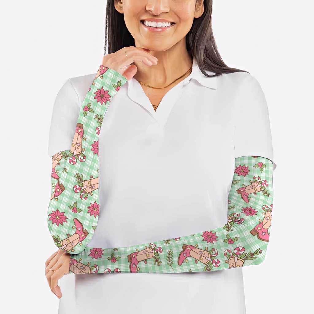 Green Paniolo Palaka Hawaiian Cowgirl Christmas Arm Sleeves - Polynesian Pride