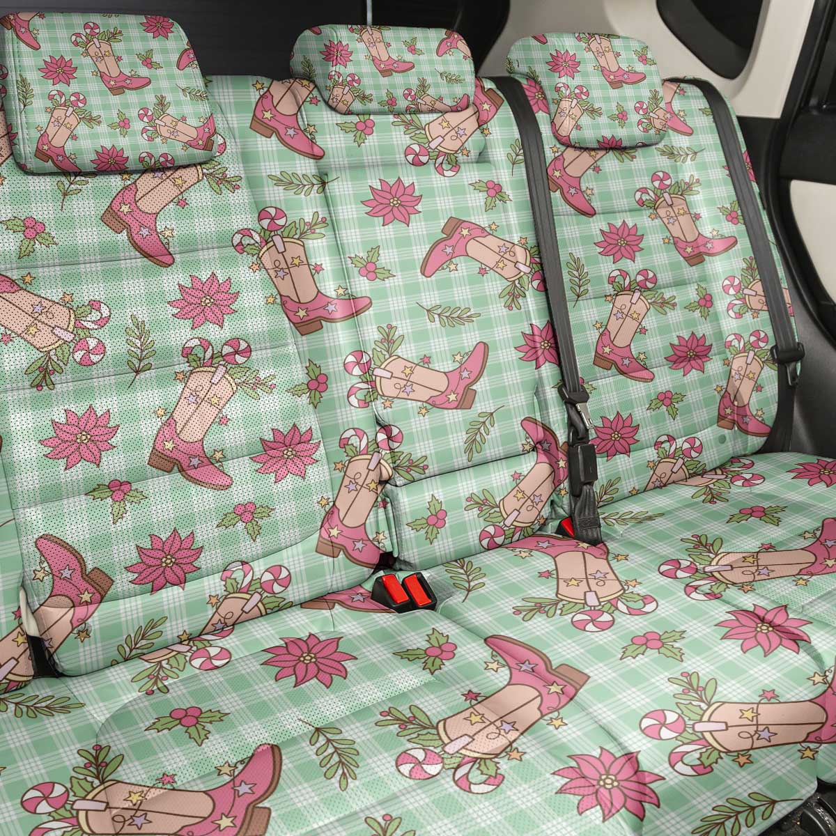 Green Paniolo Palaka Hawaiian Cowgirl Christmas Back Car Seat Cover LT9 - Polynesian Pride