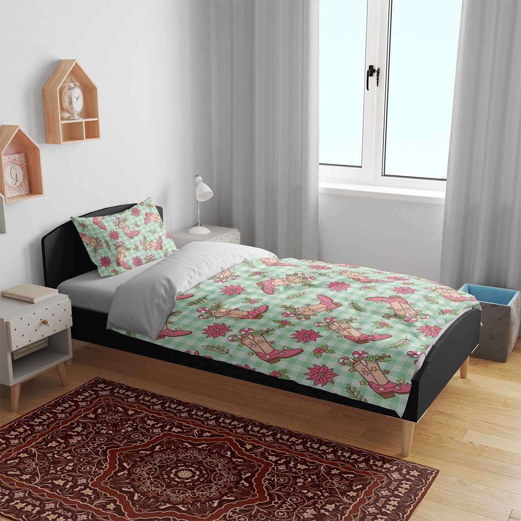 Green Paniolo Palaka Hawaiian Cowgirl Christmas Bedding Set - Polynesian Pride