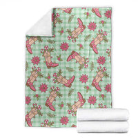 Green Paniolo Palaka Hawaiian Cowgirl Christmas Blanket - Polynesian Pride