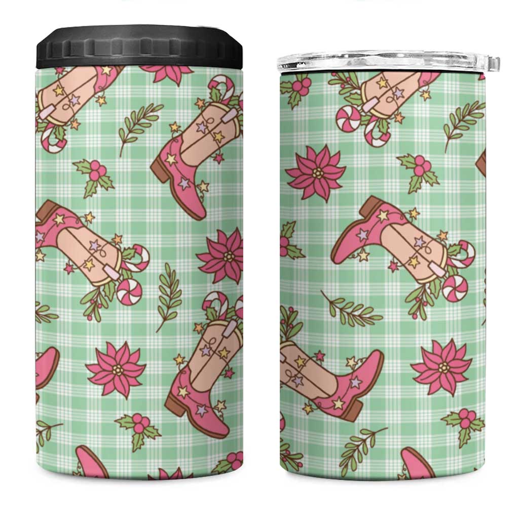 Green Paniolo Palaka Hawaiian Cowgirl Christmas 4 in 1 Can Cooler Tumbler LT9 One Size: 16 oz Green - Polynesian Pride