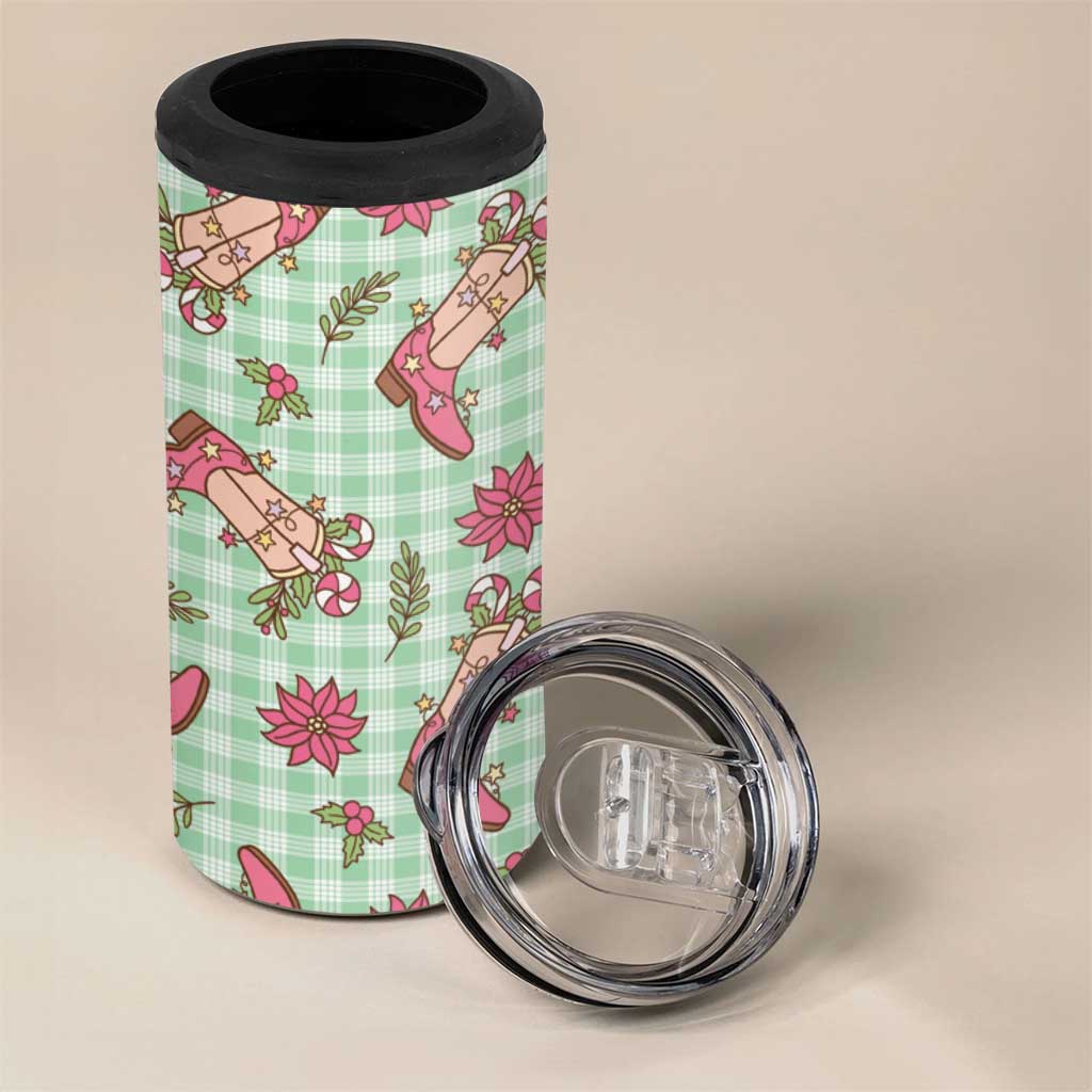 Green Paniolo Palaka Hawaiian Cowgirl Christmas 4 in 1 Can Cooler Tumbler LT9 - Polynesian Pride