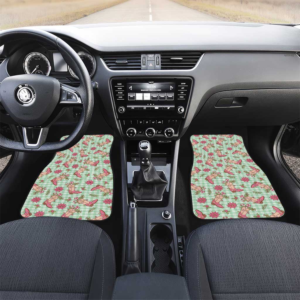 Green Paniolo Palaka Hawaiian Cowgirl Christmas Car Mats - Polynesian Pride