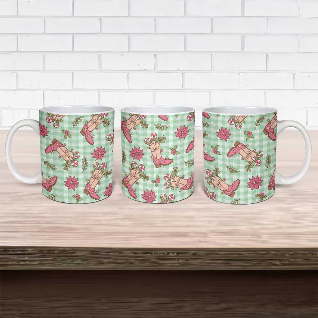Green Paniolo Palaka Hawaiian Cowgirl Christmas Ceramic Mug - Polynesian Pride