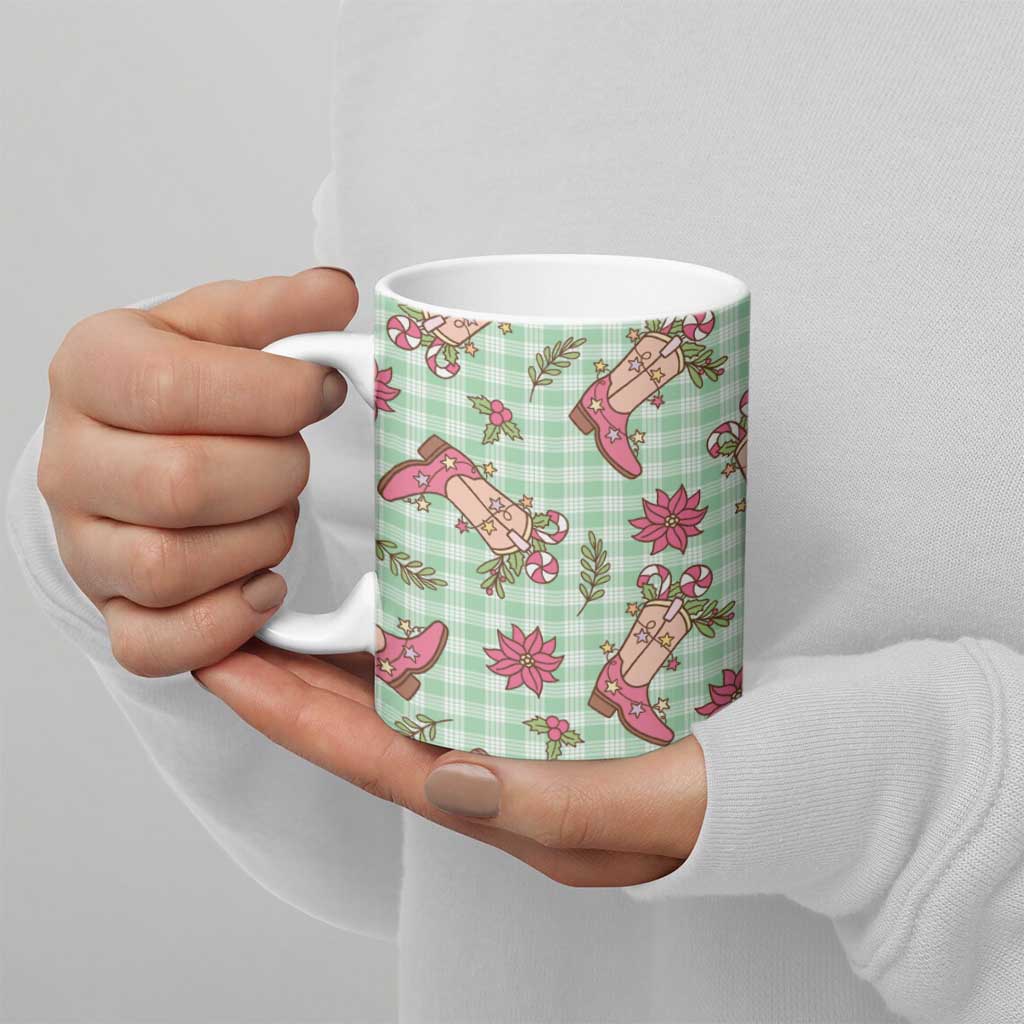 Green Paniolo Palaka Hawaiian Cowgirl Christmas Ceramic Mug - Polynesian Pride
