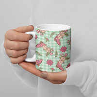 Green Paniolo Palaka Hawaiian Cowgirl Christmas Ceramic Mug - Polynesian Pride