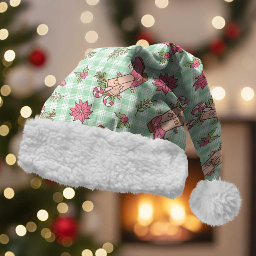 Green Paniolo Palaka Hawaiian Cowgirl Christmas Santa Hat - Polynesian Pride