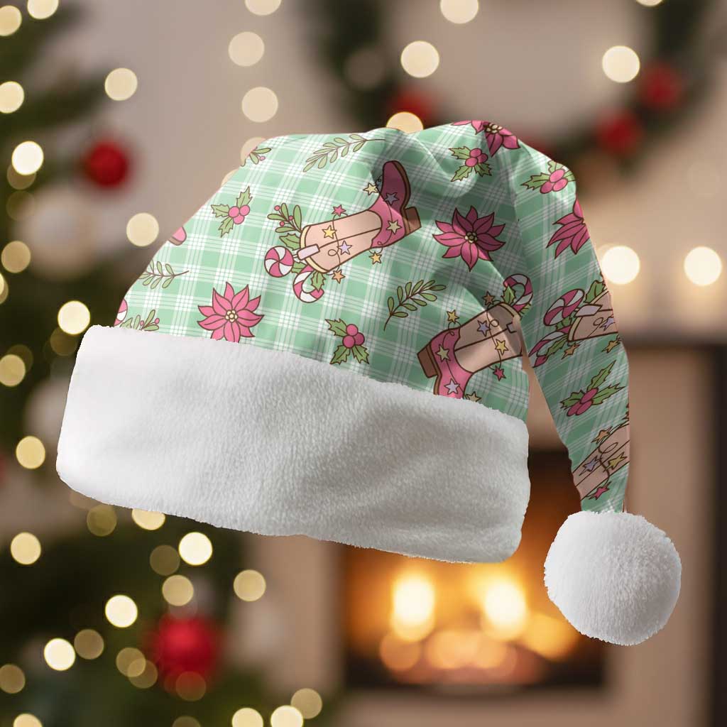Green Paniolo Palaka Hawaiian Cowgirl Christmas Santa Hat - Polynesian Pride