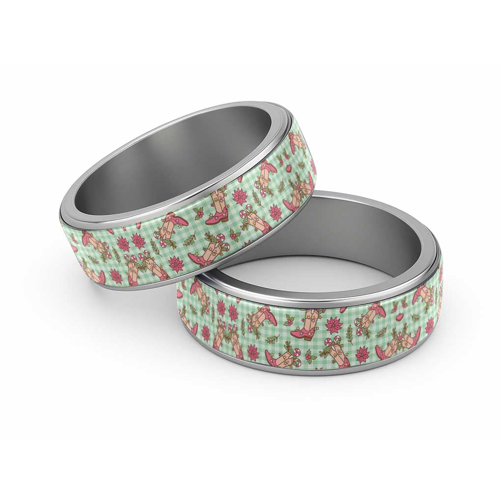 Green Paniolo Palaka Hawaiian Cowgirl Christmas Classic Ring - Polynesian Pride