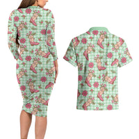 Green Paniolo Palaka Hawaiian Cowgirl Christmas Couples Matching Long Sleeve Bodycon Dress and Hawaiian Shirt LT9 - Polynesian Pride