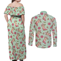 Green Paniolo Palaka Hawaiian Cowgirl Christmas Couples Matching Off Shoulder Maxi Dress and Long Sleeve Button Shirt LT9 - Polynesian Pride