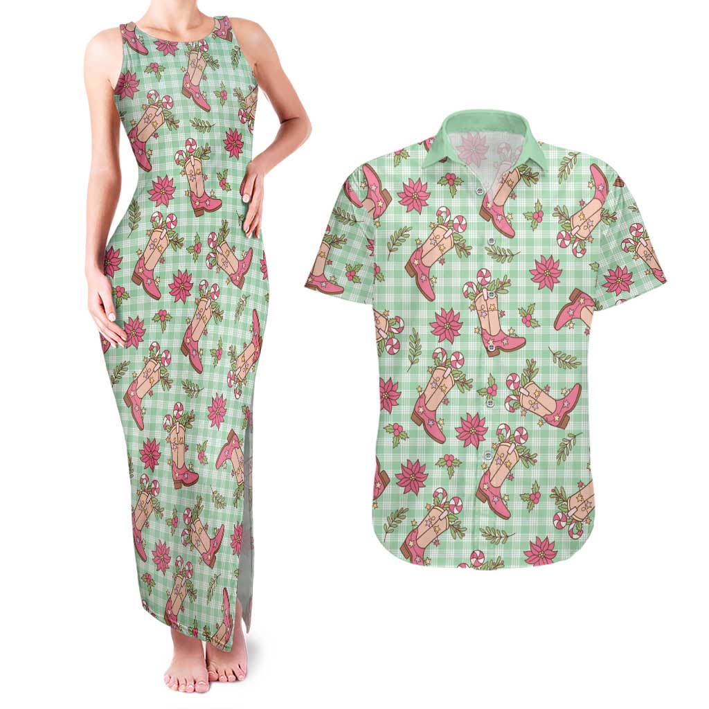 Green Paniolo Palaka Hawaiian Cowgirl Christmas Couples Matching Tank Maxi Dress and Hawaiian Shirt LT9 Green - Polynesian Pride