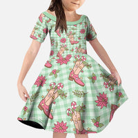 Green Paniolo Palaka Hawaiian Cowgirl Christmas Family Matching Mermaid Dress and Hawaiian Shirt LT9 Daughter's Dress Green - Polynesian Pride