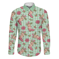 Green Paniolo Palaka Hawaiian Cowgirl Christmas Family Matching Off Shoulder Maxi Dress and Hawaiian Shirt LT9 Dad's Shirt - Long Sleeve Green - Polynesian Pride