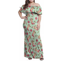 Green Paniolo Palaka Hawaiian Cowgirl Christmas Family Matching Off Shoulder Maxi Dress and Hawaiian Shirt LT9 Mom's Dress Green - Polynesian Pride