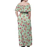 Green Paniolo Palaka Hawaiian Cowgirl Christmas Family Matching Off Shoulder Maxi Dress and Hawaiian Shirt LT9 - Polynesian Pride