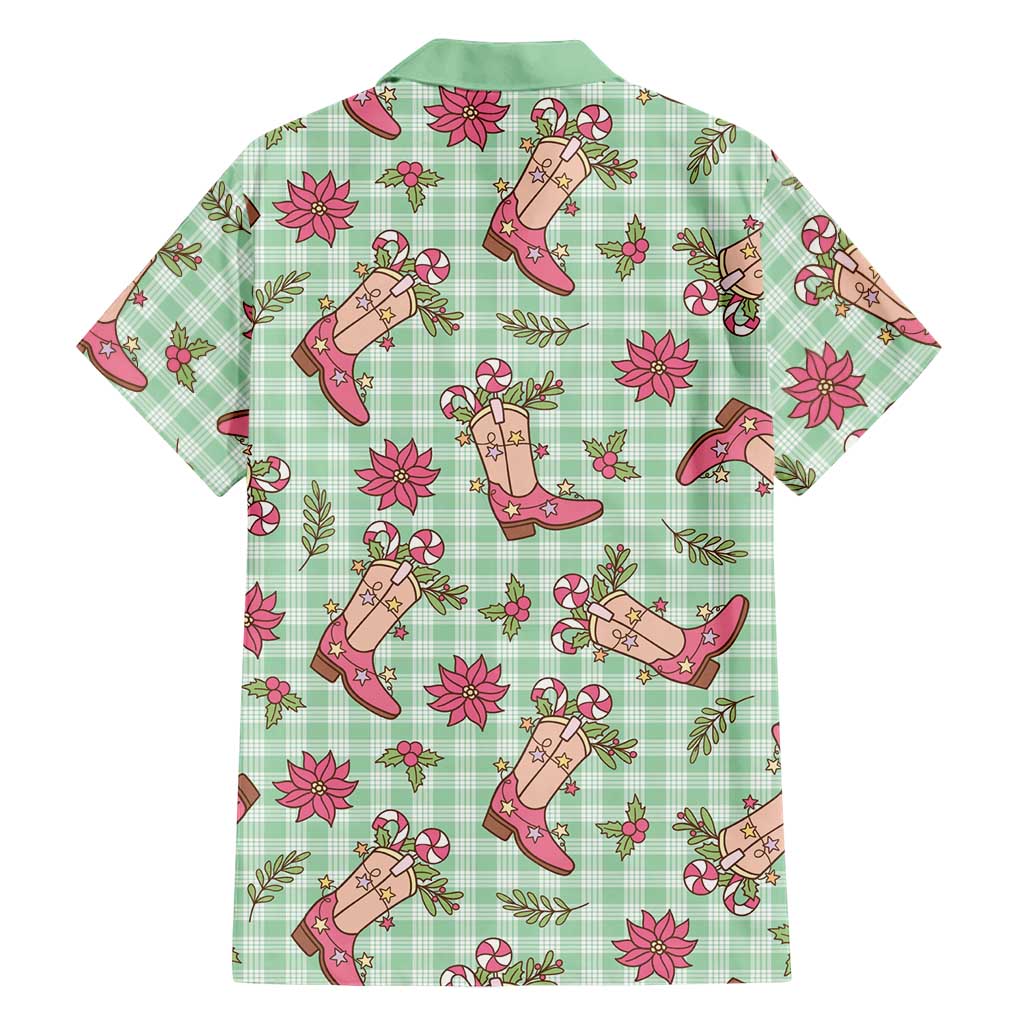 Green Paniolo Palaka Hawaiian Cowgirl Christmas Family Matching Off Shoulder Short Dress and Hawaiian Shirt LT9 - Polynesian Pride