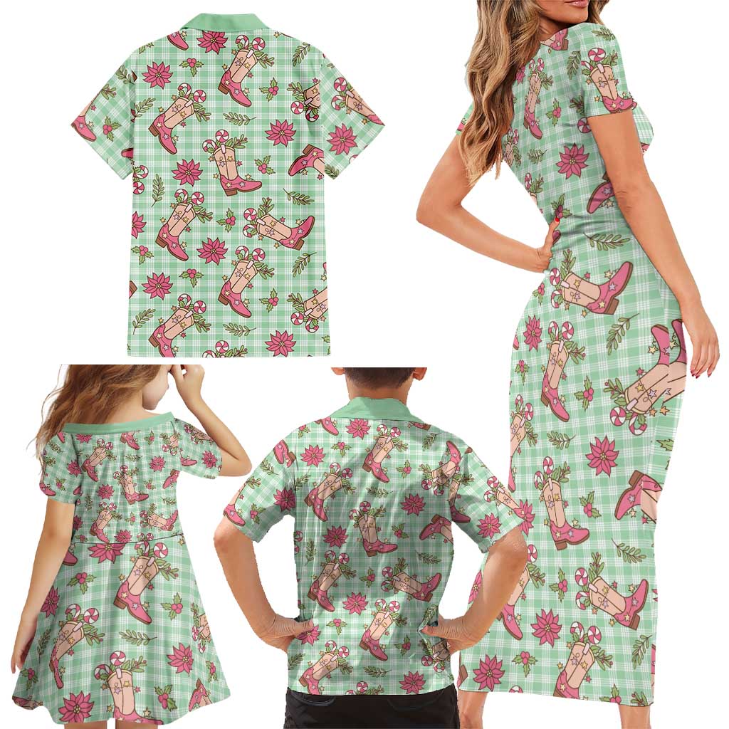 Green Paniolo Palaka Hawaiian Cowgirl Christmas Family Matching Short Sleeve Bodycon Dress and Hawaiian Shirt LT9 - Polynesian Pride