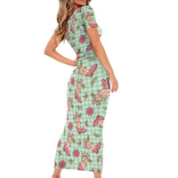 Green Paniolo Palaka Hawaiian Cowgirl Christmas Family Matching Short Sleeve Bodycon Dress and Hawaiian Shirt LT9 - Polynesian Pride