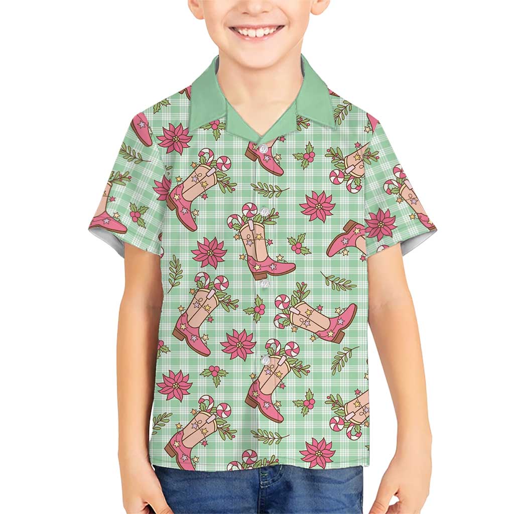 Green Paniolo Palaka Hawaiian Cowgirl Christmas Family Matching Short Sleeve Bodycon Dress and Hawaiian Shirt LT9 Son's Shirt Green - Polynesian Pride