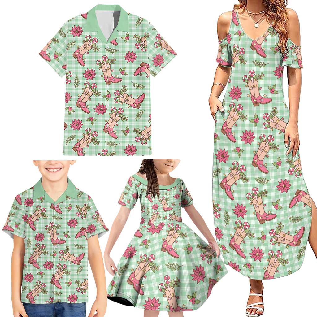 Green Paniolo Palaka Hawaiian Cowgirl Christmas Family Matching Summer Maxi Dress and Hawaiian Shirt LT9 - Polynesian Pride