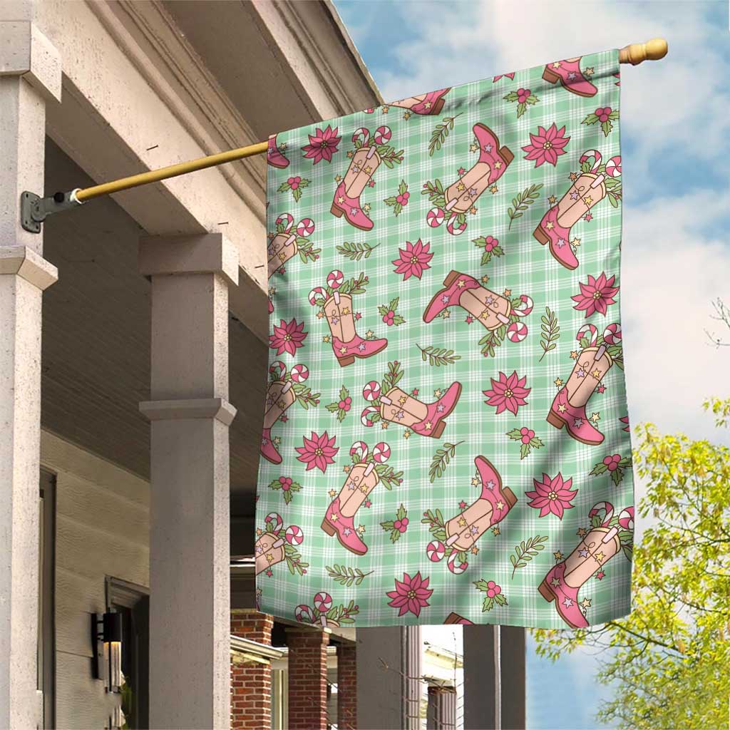 Green Paniolo Palaka Hawaiian Cowgirl Christmas Garden Flag - Polynesian Pride