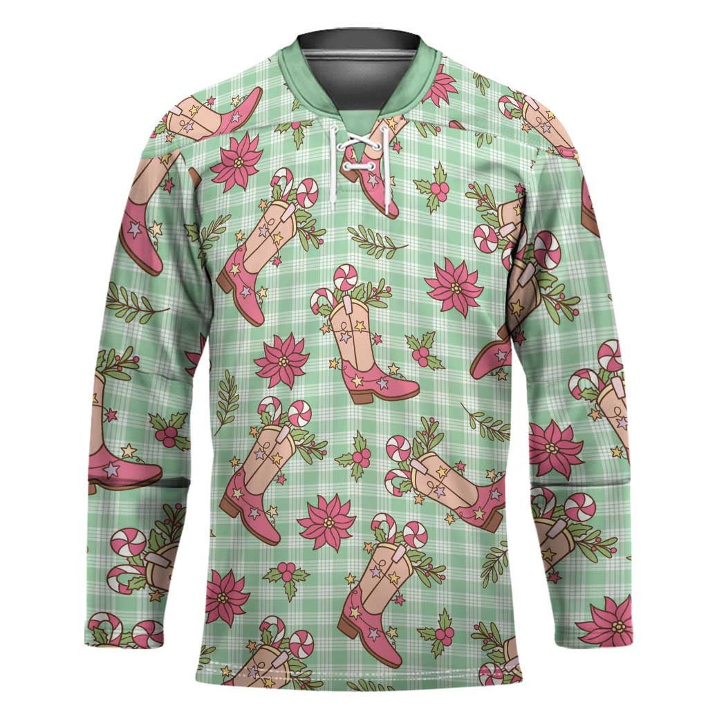 Green Paniolo Palaka Hawaiian Cowgirl Christmas Hockey Jersey - Polynesian Pride