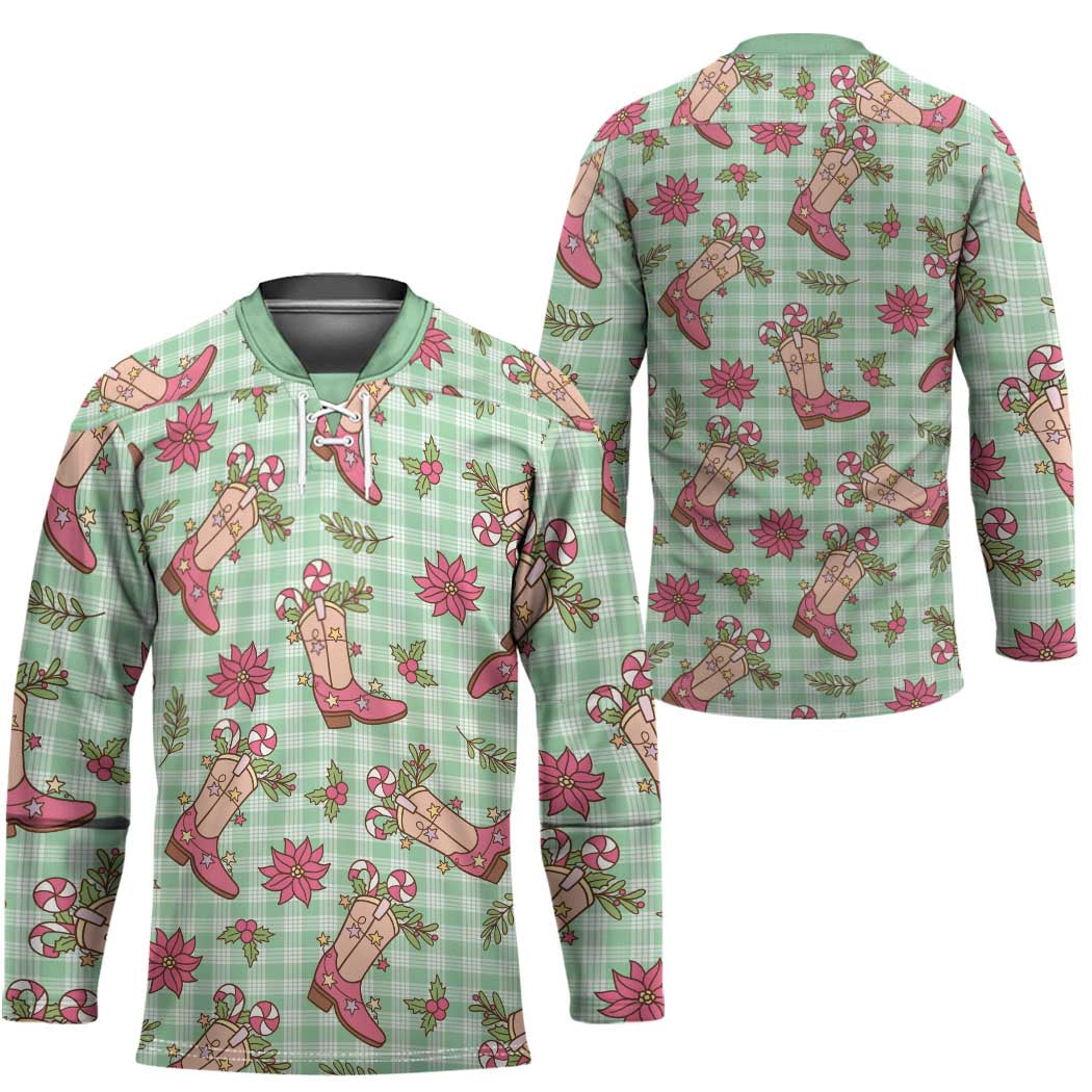 Green Paniolo Palaka Hawaiian Cowgirl Christmas Hockey Jersey LT9 - Polynesian Pride