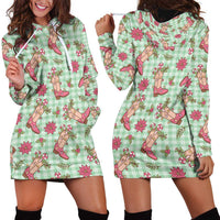 Green Paniolo Palaka Hawaiian Cowgirl Christmas Hoodie Dress LT9 - Polynesian Pride