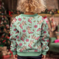 Green Paniolo Palaka Hawaiian Cowgirl Christmas Kid Ugly Christmas Sweater LT9 - Polynesian Pride