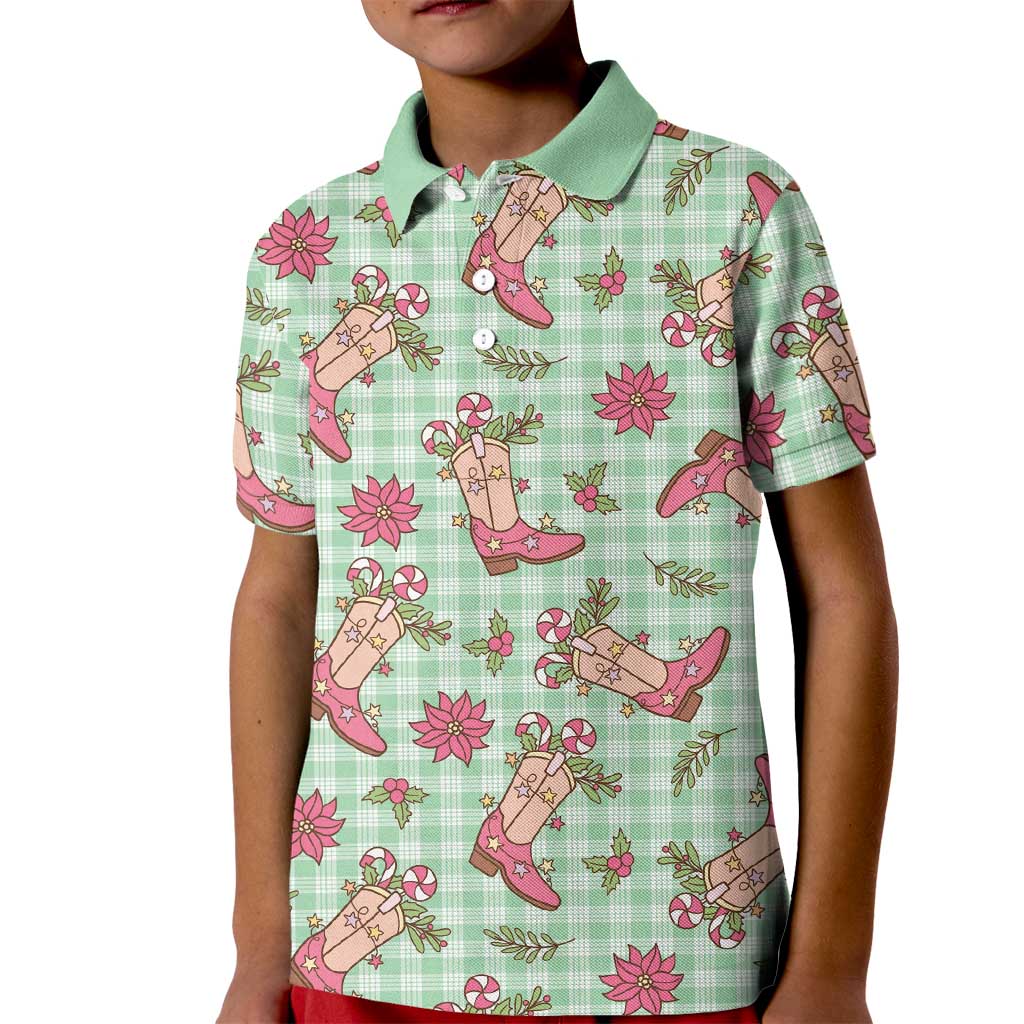 Green Paniolo Palaka Hawaiian Cowgirl Christmas Kid Polo Shirt - Polynesian Pride