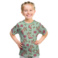 Green Paniolo Palaka Hawaiian Cowgirl Christmas Kid T Shirt LT9 Green - Polynesian Pride