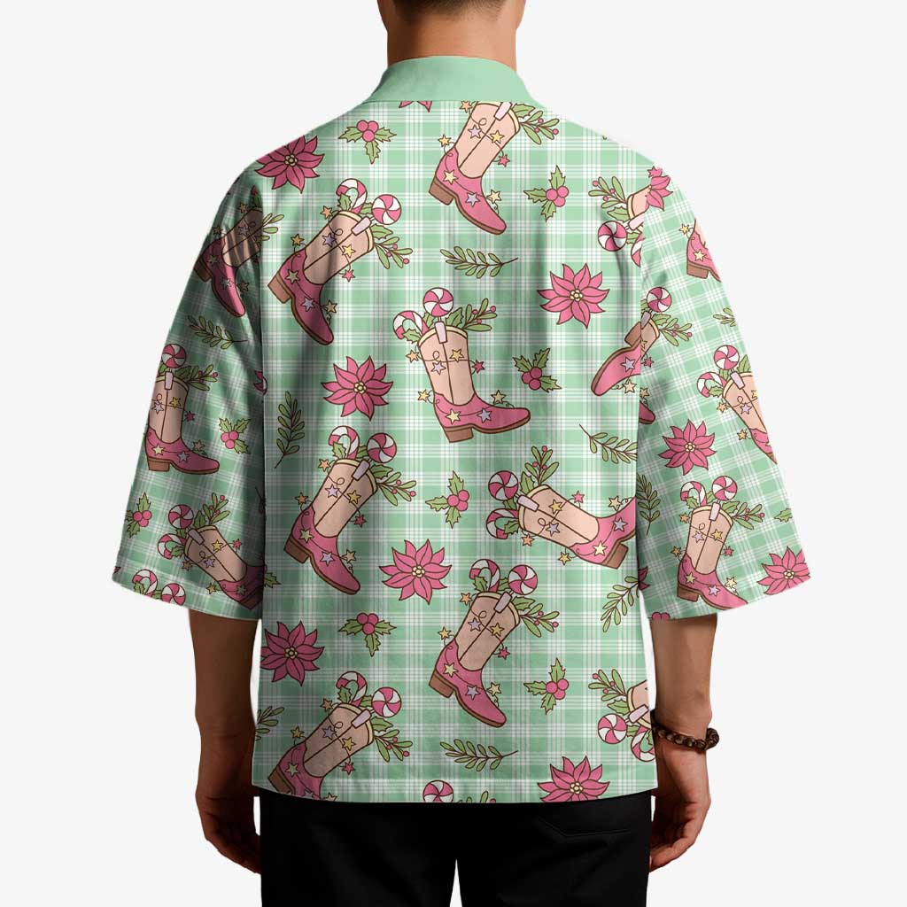 Green Paniolo Palaka Hawaiian Cowgirl Christmas Kimono - Polynesian Pride