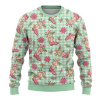 Green Paniolo Palaka Hawaiian Cowgirl Christmas Ugly Christmas Sweater LT9 - Polynesian Pride
